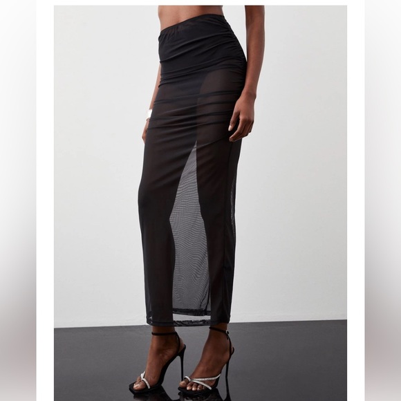 Karen Millen Mesh Ruched Midaxi Skirt - Black - Medium - Picture 2 of 9